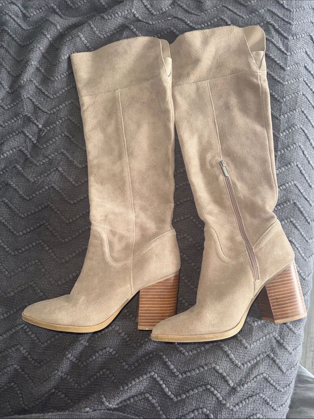 Steve Madden Beige Suede Block-Heel Knee Boots